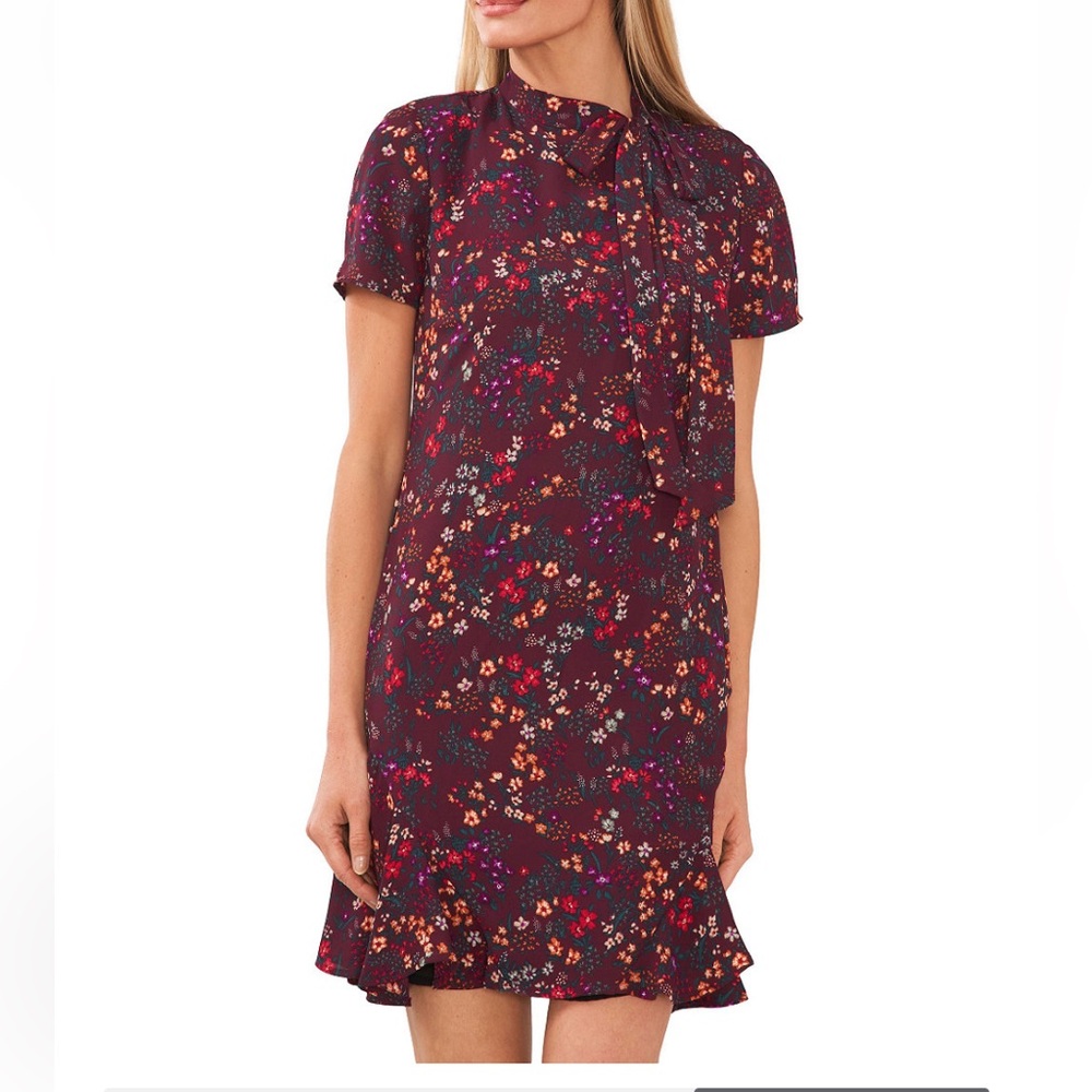 CeCe Burgundy Floral Mini Spring Dress